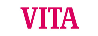 Logo des Unternehmens VITA in kräftiger pinkfarbener Großschrift auf weißem Hintergrund.